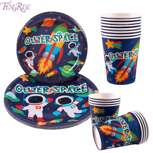 

fengrise outer space plate disposable tableware spaceship astronaut rocket paper cup birthday party supplies