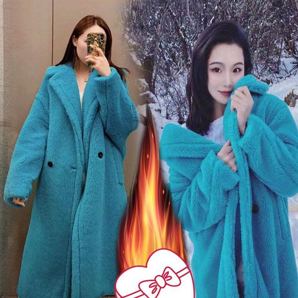 

women's fur & faux winter fashion loose teddy bear coat wool jacket women real sheep shearling coats oversized, Black