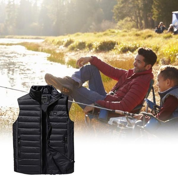 

outdoor t-shirts usb electric heating vest three-speed temperature waterproof washable soft warm comfortable heated jacket for camping fishi, Gray;blue