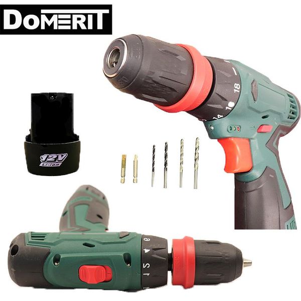

12v electric screwdriver cordless drill rechargeable lithium battery mini wireless power driver tools by domerit