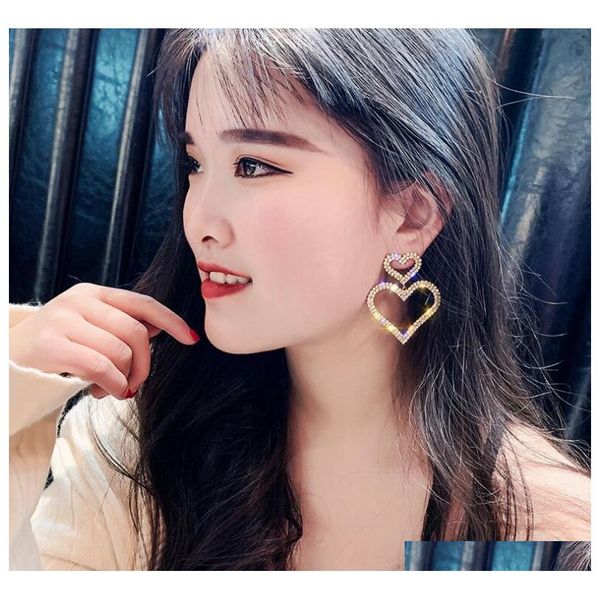 

s964 fashion jewelry s925 silver needle diamond double love earring rhinstone p sqcprw beauty888