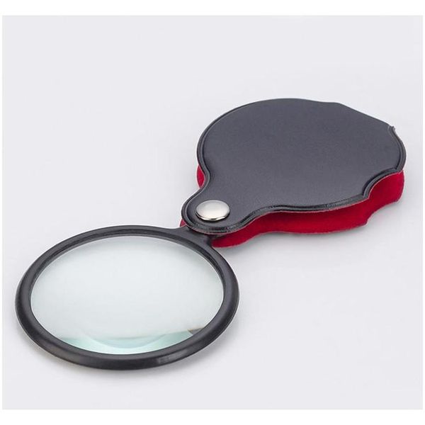 

portable mini black reading magnifying 50mm 60mm hand-hold magnifier lens foldable pocket optical lens tool with cort qyleoj mj_bag