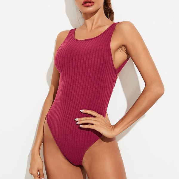 

versatile bottoming body shirt shirt shirtsolid color polyester cotton women's sleeveless tight open back pothole striped one-piece ljt, Black;gray