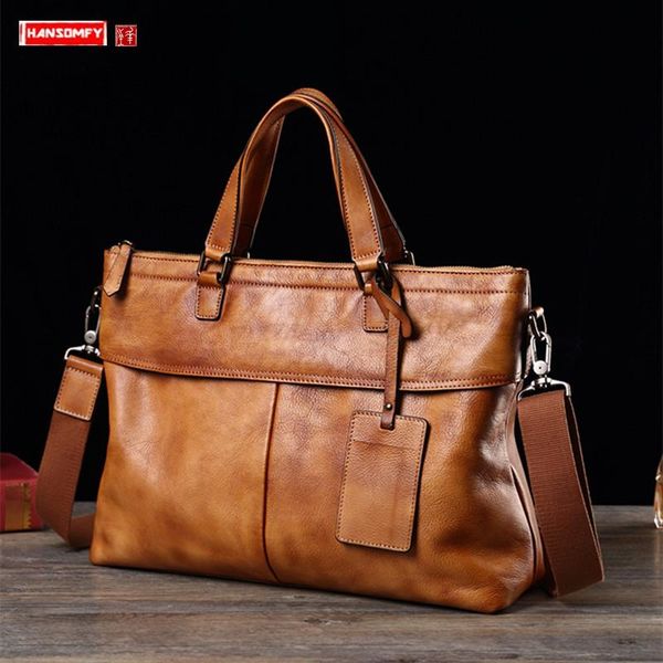 

briefcases vintage leather men's bag handbag business men briefcase casual lapretro messenger shoulder computer bags