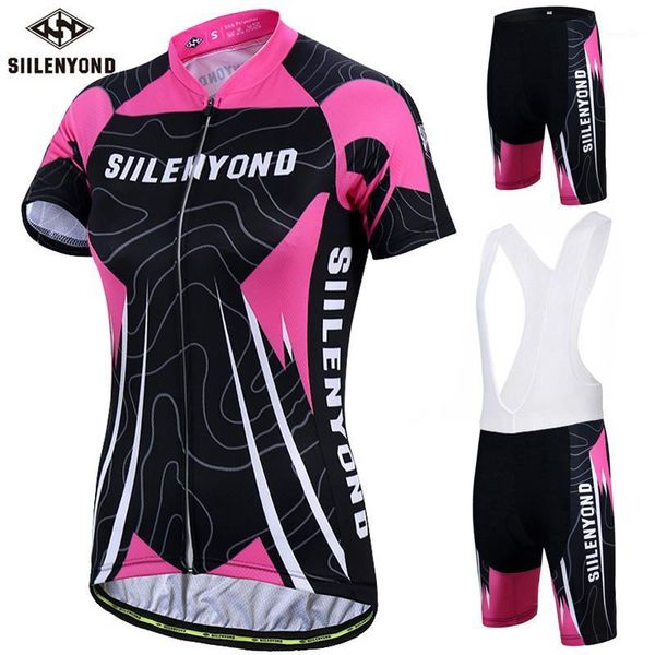 

siilenyond pro women cycling jersey set anti-uv mtb bike clothes summer sportswear bicycle cycling clothing suit uniform1, Black;blue