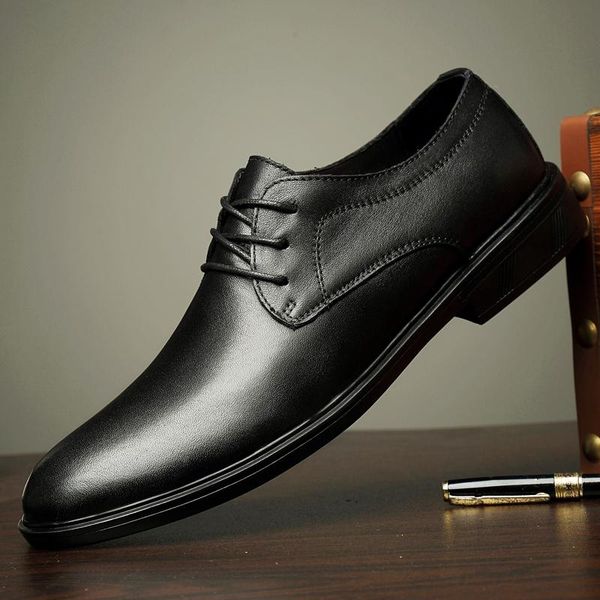 

men wedding shoes genuine leather formal business pointed toe for man lace up business dress shoes men's oxford flats o4, Black