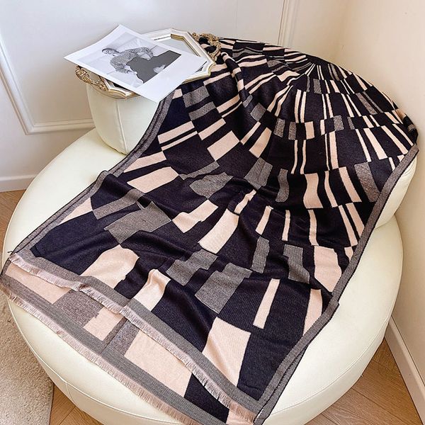 

designer women jacquard weave cashmere scarf paris brand her printed long neck winter wool scarfs woolen scarves lady warm cotton luxury sha, Blue;gray