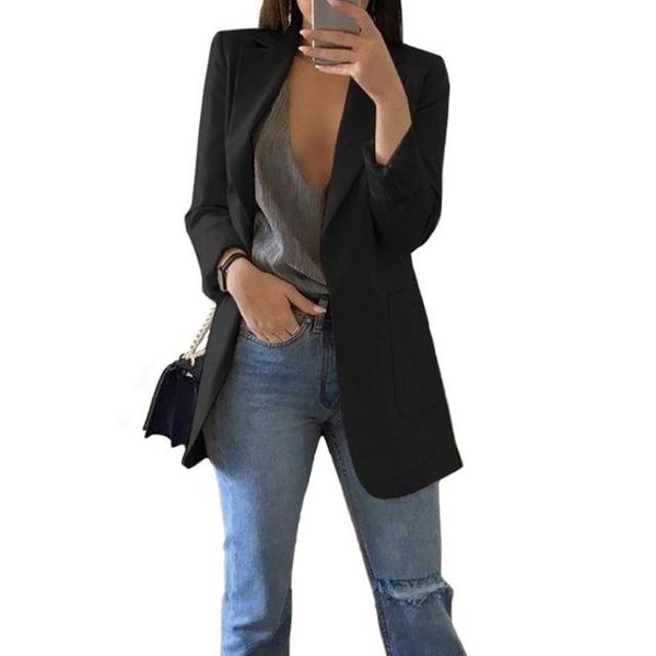 

women's jackets womens jacket spring fall solid color pocket long sleeve cardigan small suit coat casual style, Black;brown