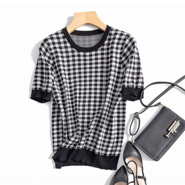 

twy09 elegant stylesilk tonehigh appearance ins elegant contrast check sweater for female xia french french tonehigh appearance ins stylesil, White;black