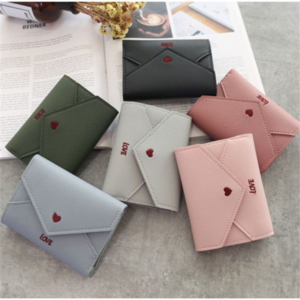 

2021 new ins love embroidery letter ck fashion simple female short small wallet female, Red;black