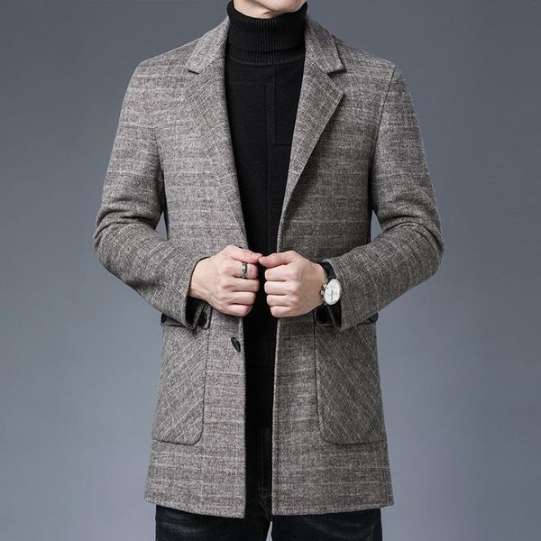 

aged double-sided ni coat men's thickened leisure medium length loose winter men's wool coat suit collar wear, Black