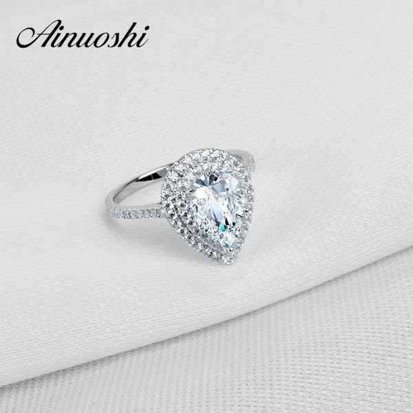 

2 carat pear cut created sona two halo ring sterling halo solid 925 sterling silver bridal wedding engagement ring jewelry gift y200106, Slivery;golden