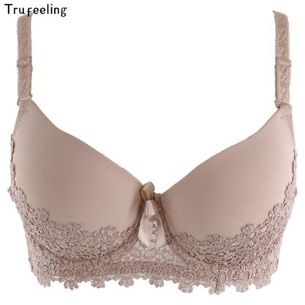 

trufeeling floral lace embroidery bras for women padded push up brassiere underwear b c cup plus size 85 90 95 100, Red;black
