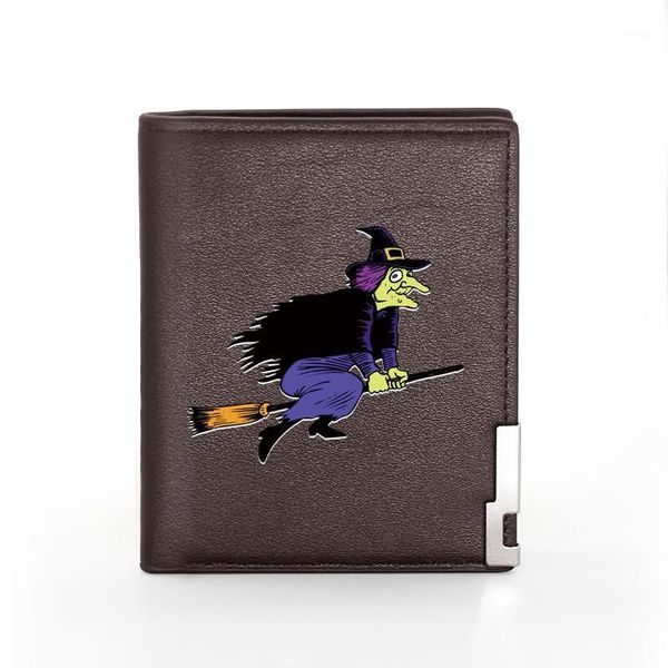 

classic old witch broom printing men's wallet leather purse for men holder short male slim coin money bags1, Red;black