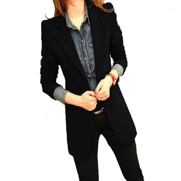 

women's suits & blazers blazer elegant feminino women single button long sleeve notched collar coat outerwear female office lady plus, White;black