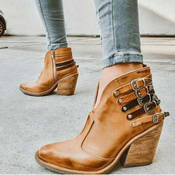 

2021 women ankle boots high heels pumps shoes woman autumn warm plus size vintage shoe chaussures femme zapatos mujer sapato1, Black