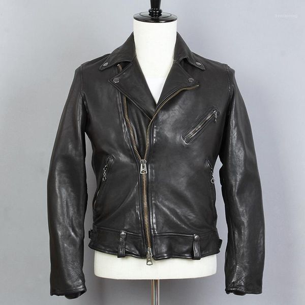 

mens fashion slim fit motorcycle sheepskin genuine jacket men japanese style casual real leather coat1, Black