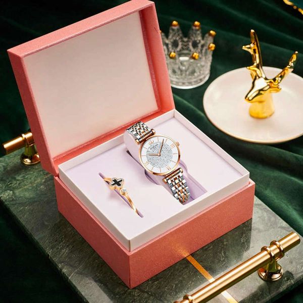 

diamond binkada sky star watch women's inlaid fashion bracelet waterproof women's watch quartz watch gift box packaging, Slivery;brown
