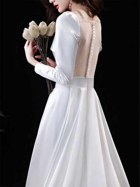 

2021 new novia full sleeves as wedding party dressed robe mariee yq9s, Blue;red