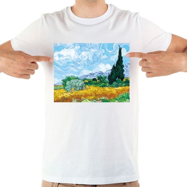

vincent van gogh wheat field with cypresses artist jollypeach brand new white casual short sleeve hooded sweatshirt hoodie men t shirt