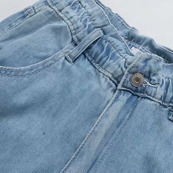 Vintage elegante paperbag calça jeans mulheres 2020 moda alta elástica cintura lateral bolsos senhoras denim calças casuais jean femme lj201030