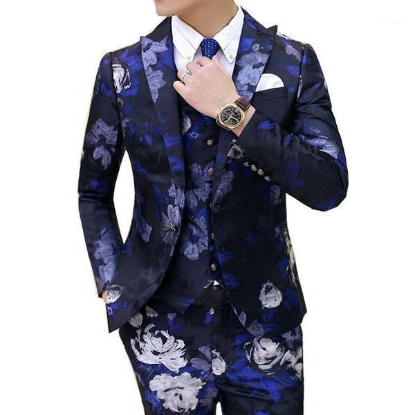 

jacket + vest + pants ) new mens high-grade printing groom wedding dress suits / male slim fashion leisure suits / men blazer1, White;black