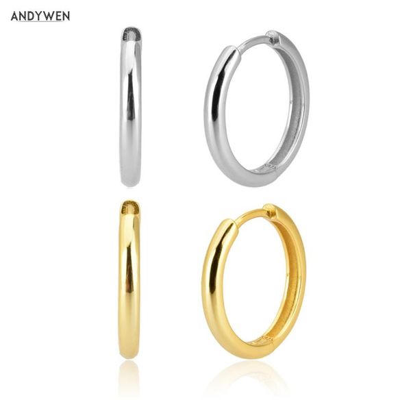 

andywen 925 серебро золото 18мм plain большие huggies обручи loops circle rock punk earrring круглый свадеб ювелирные изделия, Golden;silver