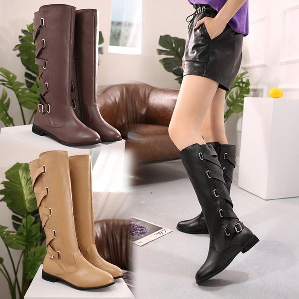 

women's boots 2020 winter new retro brand designer high wear wear non-slip belt buckle long boots wild comfortable women's, Black