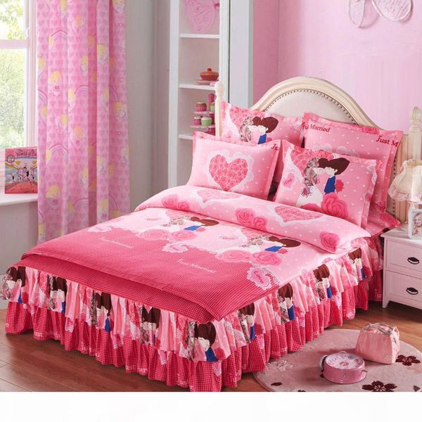 

bedding sets net red bedspread bed skirt four-piece cotton cotton 1.8 m bedding double sheet set princess wind 1.5 duvet cover