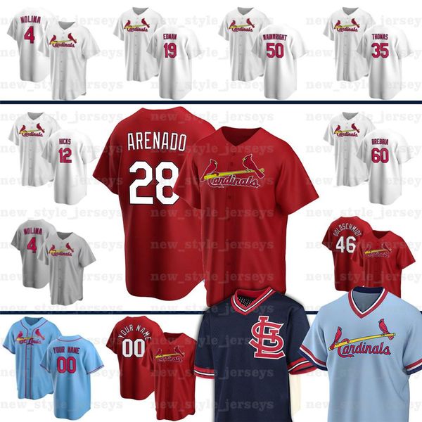

28 nolan arenado 46 paul goldschmidt 1 ozzie smith 4 yadier molina dexter fowler paul dejong louis cardinals baseball jerseys, Blue;black