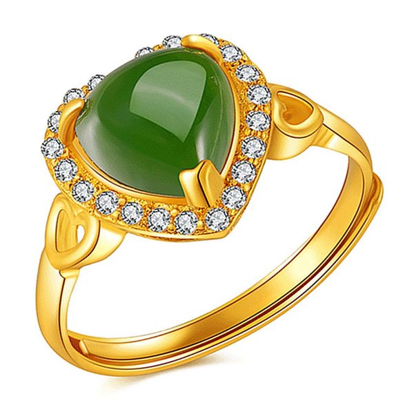 

оптовая 10 шт позолоченные love heart green агатовые resizable палец кольцо розовый кварц романтический стиль ювелирных изделий, Silver
