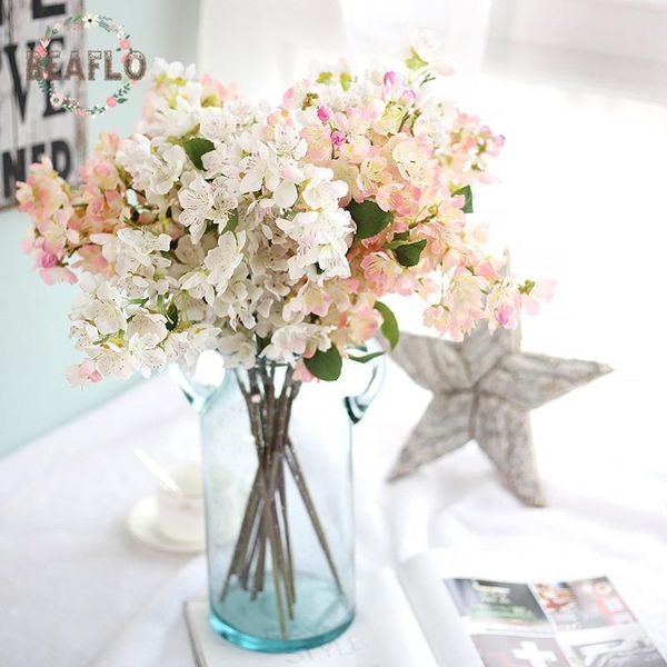 

decorative flowers & wreaths 5pcs/lot artifical sakura cherry blossom bouquet wedding party home 5 colors