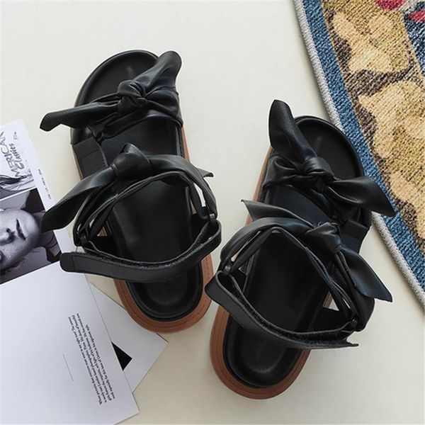 

sandals cute bowknot women black flat rubber shoes ladies thick bottom summer beach woman valentine shoe casual flats1