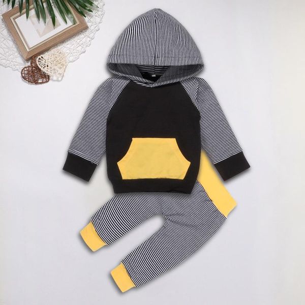 

clothing sets born infant baby boys girls autumn cotton warm lng sleeve patchwork hooded sweartshirt+pants outfits set suit, White