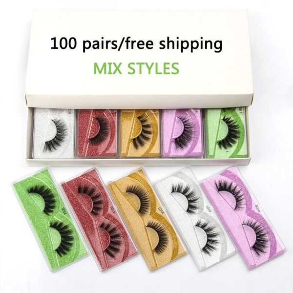 

wholesale eyelashes 30/40/50/100pcs 3d mink lashes natural mink eyelashes colorful card makeup false in bulk