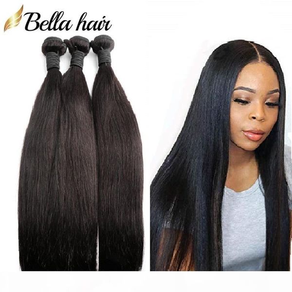 

bella hair unprocessed virgin hair weft extensions straight brazilian peruvian malaysian indian hair bundles double weft natural color 3pcs, Black