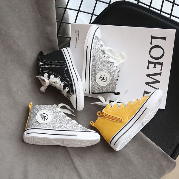 

children's canvas shoes for girl or boy ab version cloth shoes for kids side zipper high-toddler girl or boy glitter shoes t200709, Black;red