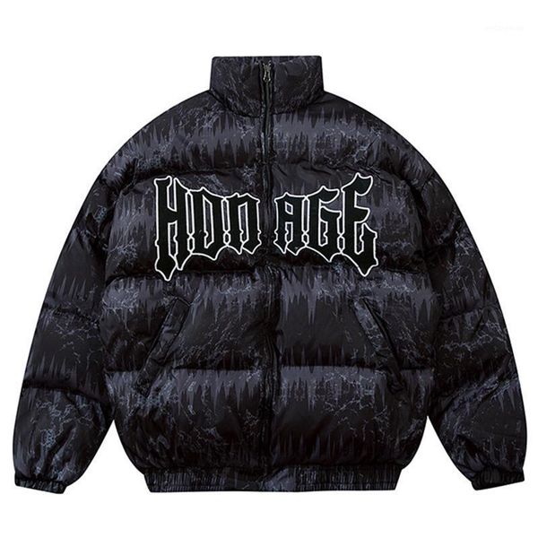 

winter streetwear jacket and coat men thick warm padded puffer letter embroidery outwear fashion casual men windbreaker parka1, Black