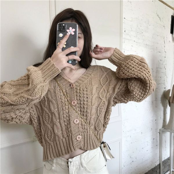 

ins coat cardigan solid color lazy style loose twist knitted sweater women's autumn new long sleeve thick wool cardigan coat jq2pk, White;black