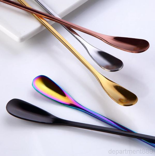 

a-stainless steel ice scoop long restaurant bar stirring spoons coffee spoon mixing gourd handle plated titanium dha982