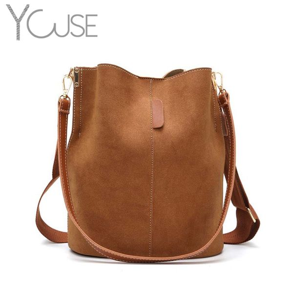

youse vintage nubuck bucket pu leather shoulder messenger bag large capacity lady crossbody 2021 luxury designer women handbag c0117