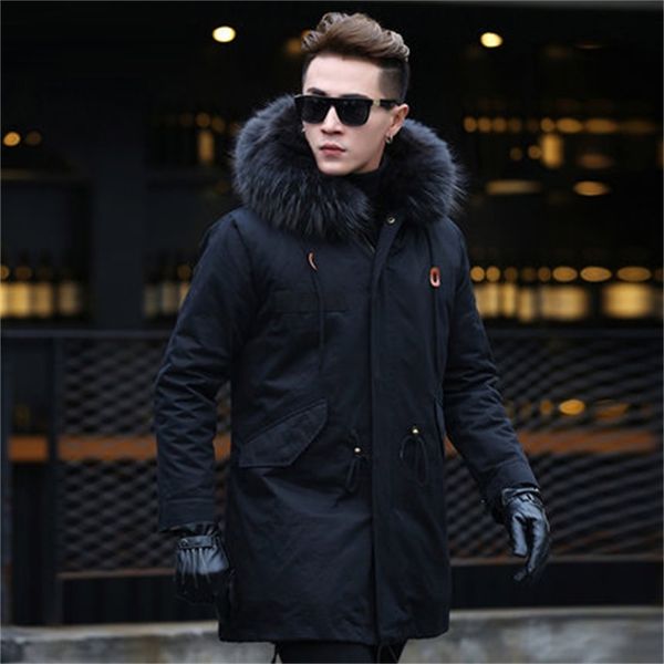 

2020 winter m-4xl coats and jackets such large men's clothes new scorpion the long fur parka with hoodie trench overcoat 1c2t, Black