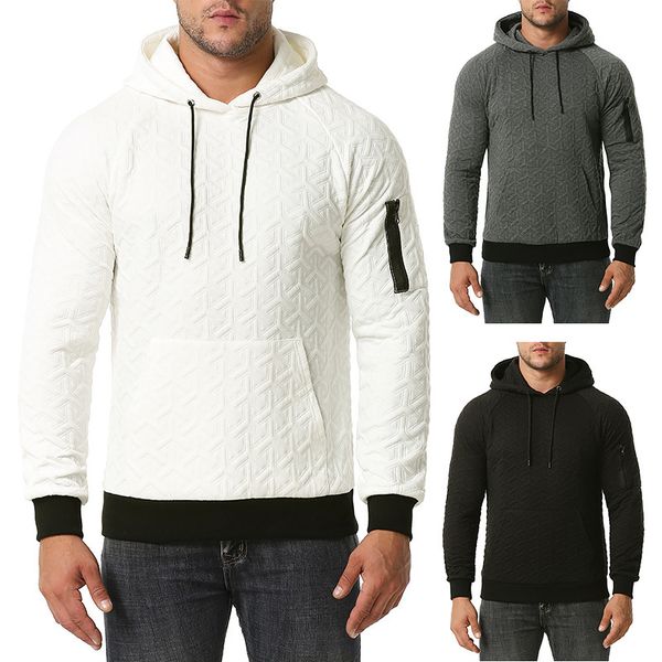 

mens plaid solid color youth sports casual hooded sweatshirt mens coat, Black