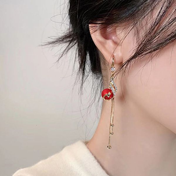 

peacock chinese long wind tassel shining with simple personality and fashionable diamond mesh red earrings for women, Silver