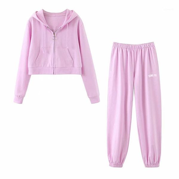 

pink cotton tracksuits womens two piece set hooed jacket sweatshirts elastic waist jogger pants1, Gray