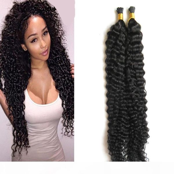 

i tip hair extensions mongolian afro kinky curly virgin hair 100g 100s #1 jet black pre bonded no remy human hair extensions
