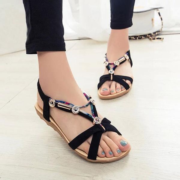 

sandals women shoes summer 2021 bohemian flat flip flops ladies red casual beach plus size 411, Black
