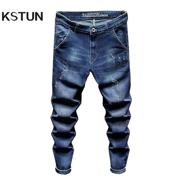 

slim fit jeans men stretch blue spring and autumn denim pants casual long trousers men's clothing fashion letters pockets jeans