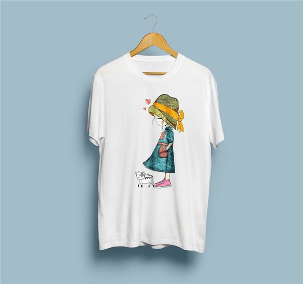 

cute girl with kitten hand made clothes short sleeve animals print funny sport hooded sweatshirt hoodie t shirt