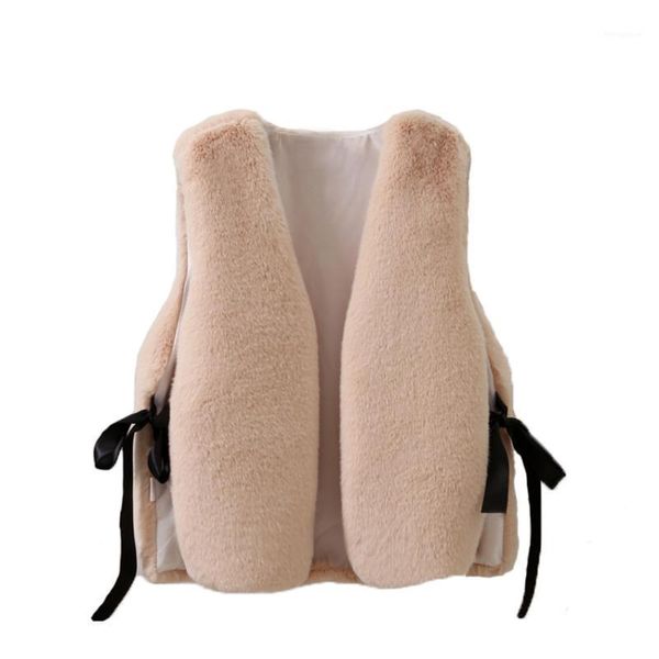 

new autumn winter fashion vest women warm thick sleeveless vest sweet fur coats faux short ribbons vests mw0771, Black